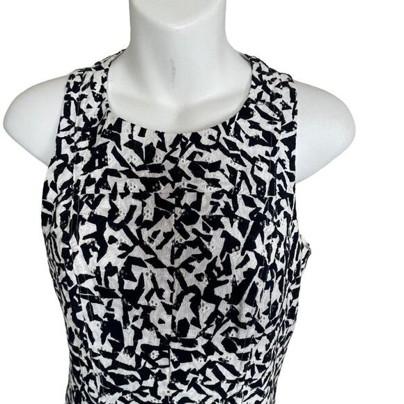 Theory White Black Sleeveless Textured Eyelet Fit Flare Shift Dress Size 0 - Picture 3 of 10